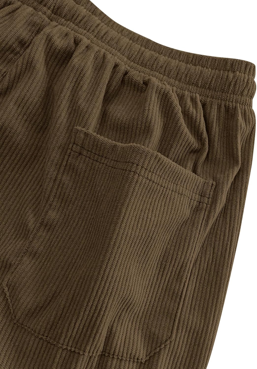 Mens Corduroy Casual Pants Fashion Loose Fit Wide Leg Pants Straight Sweatpants Elastic Waist Drawstring