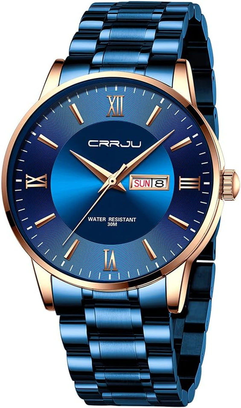 Men'S Fashion Luxury Stainless Steel Watches for Men Business Auto Date Chronograph Analog Quartz Wristwatches